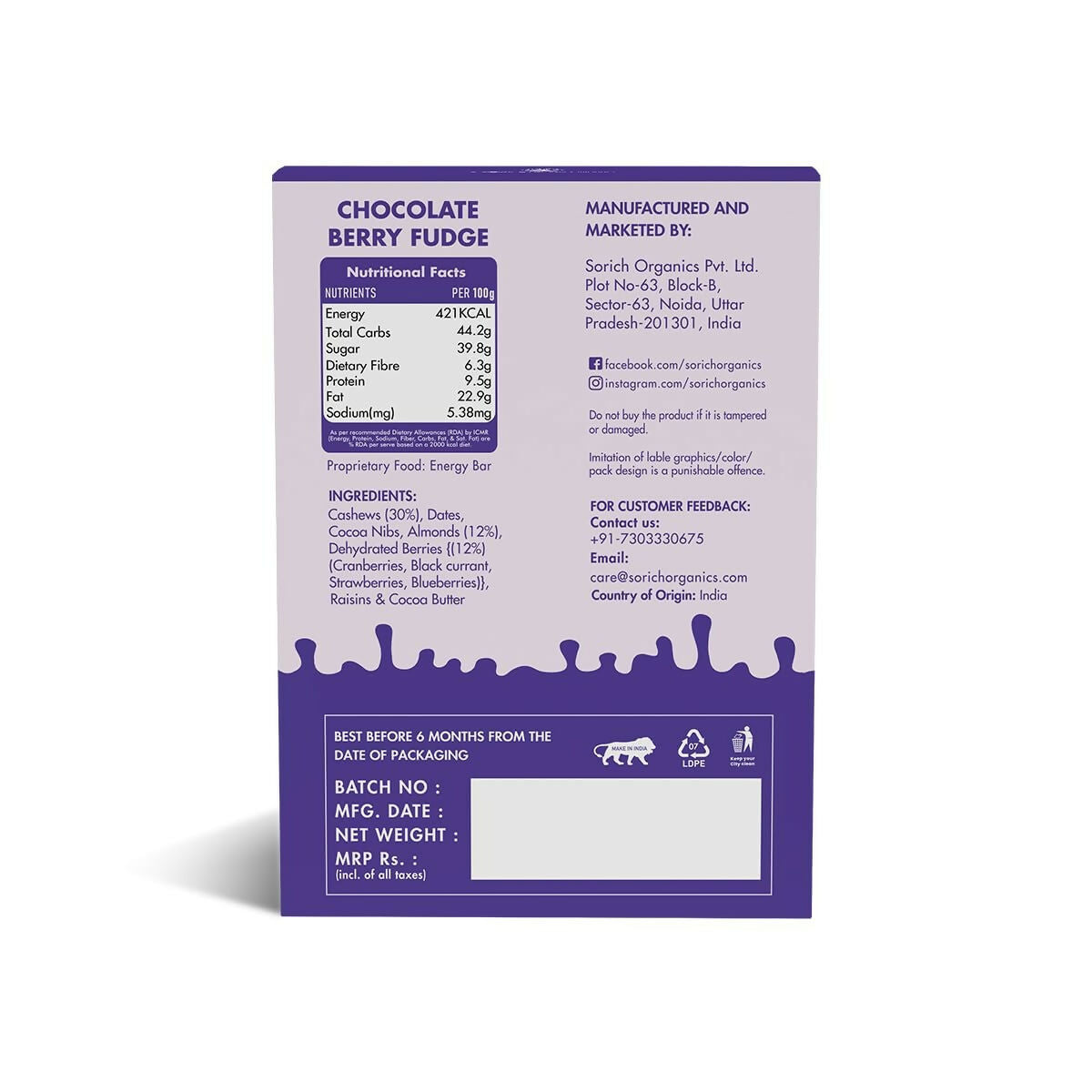 Sorich Organics Dessert Protein Mini Bars Chocolate Berry Fudge | Grocsy