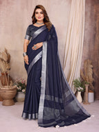 Anaita Teal Weaving Linen Cotton Saree With Blouse | Grocsy