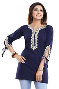 Snehal Creations Graceful Navy Blue Alluring Designer Kurti Tunic with Lace Detailing | Grocsy
