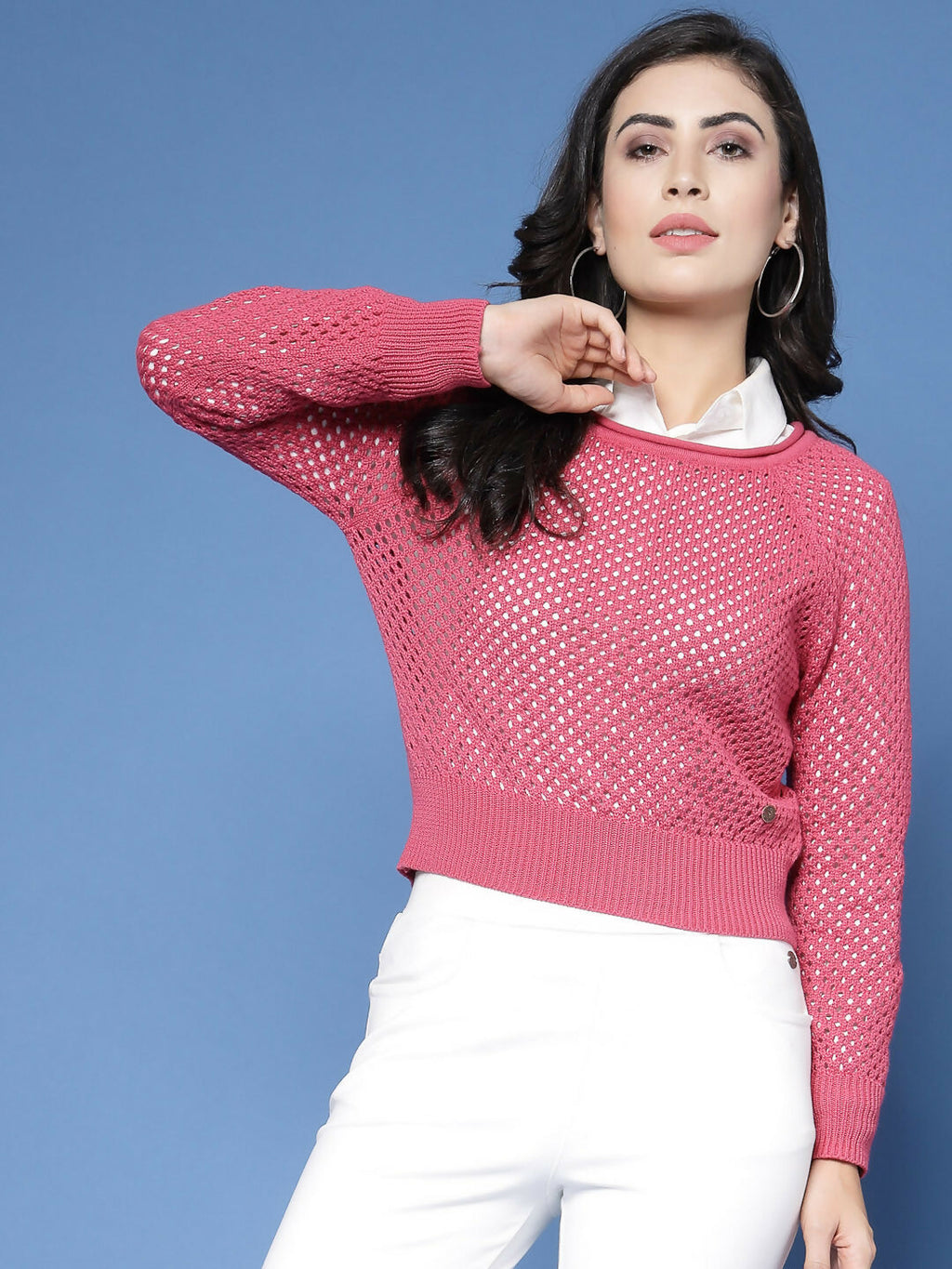 Women Winter Pink Cotton Pullover - Wool Trees | Grocsy