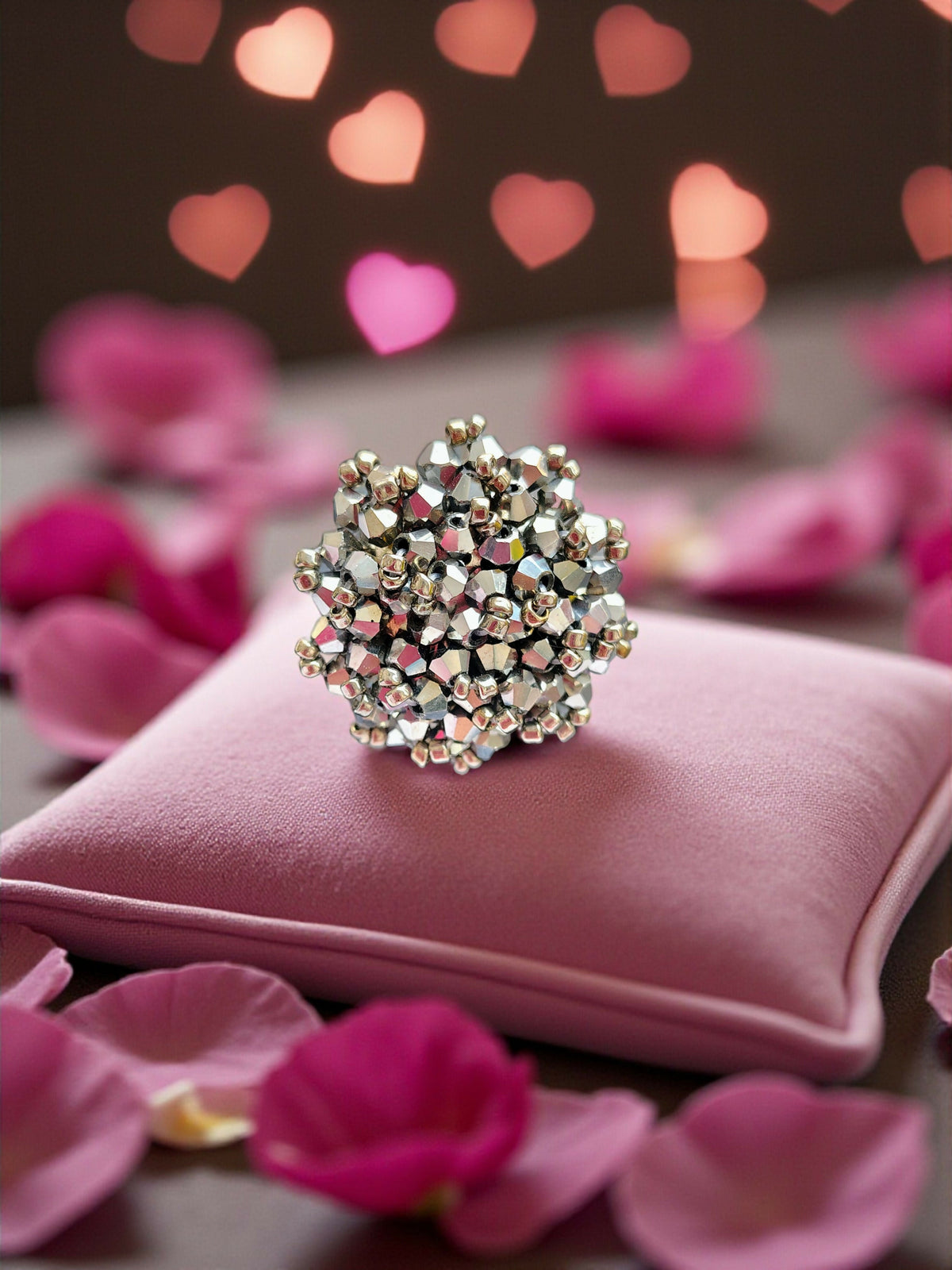 Inhanns Rang-E-Roshan Adjustable Ring – Handmade Crystal Statement Ring - Silver | Grocsy