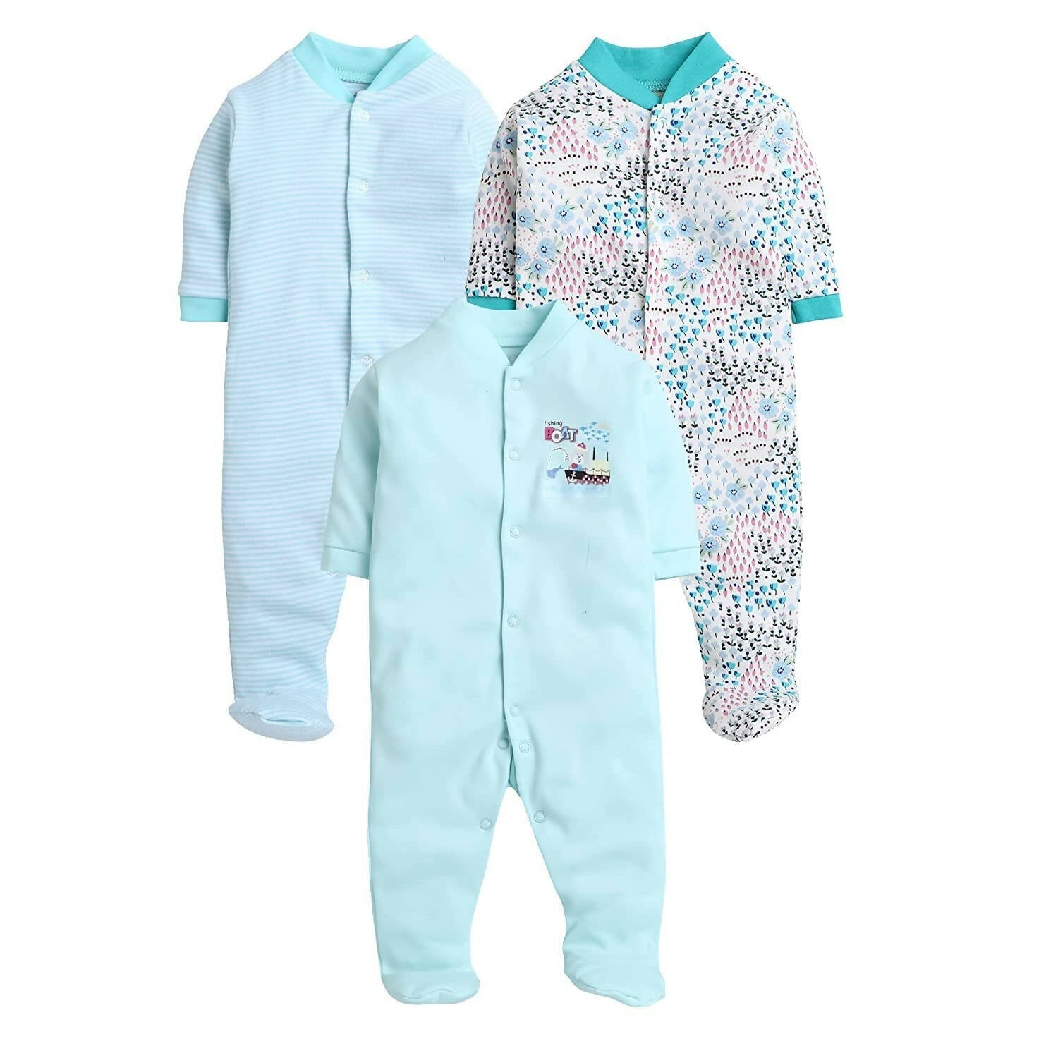 Daddy - G Rompers/Sleepsuits/Jumpsuit /Night Suits for New Born Babies - Mint Green | Grocsy