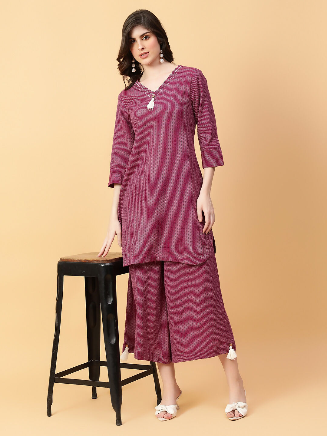 Joban Fashion Purple Cotton Khatha & Hand Work Co-ord Set | Grocsy
