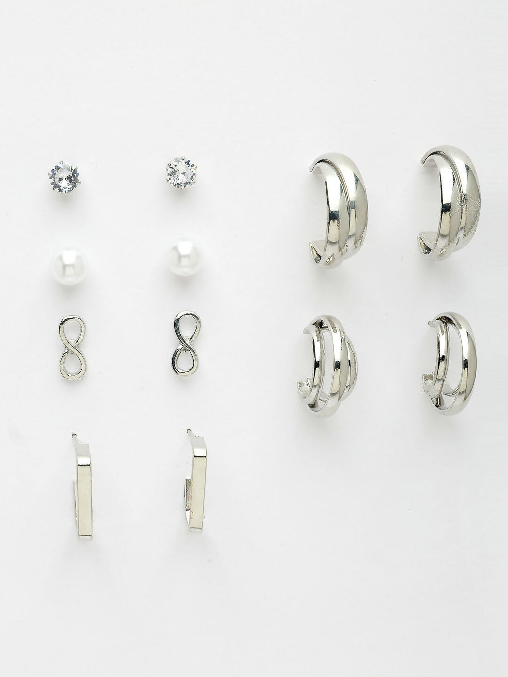 NVR Women's Set of 6 Silver-Plated Contemporary Half Hoop Earrings | Grocsy