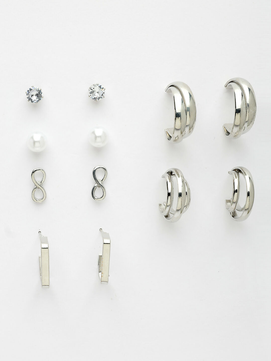 NVR Women's Set of 6 Silver-Plated Contemporary Half Hoop Earrings | Grocsy