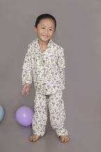 Breathables Kids Cotton White Mushroom Print Shirt & Pyjama Boys & Girls Night Suit | Grocsy