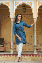 Juniper Women's Navy Cotton Flex Printed Straight Kurta | Grocsy
