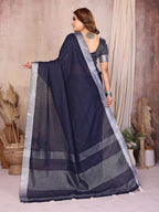 Anaita Teal Weaving Linen Cotton Saree With Blouse | Grocsy