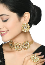 Mominos Fashion Joharkamal Gold-Polished Brass Finish Stone Choker For Women & Girls (Golden) | Grocsy