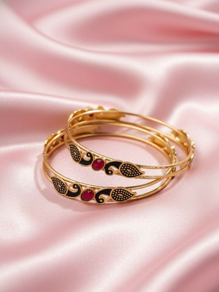 NVR Women Set of 2 Gold Plated Handcrafted Kada Bangle | Grocsy
