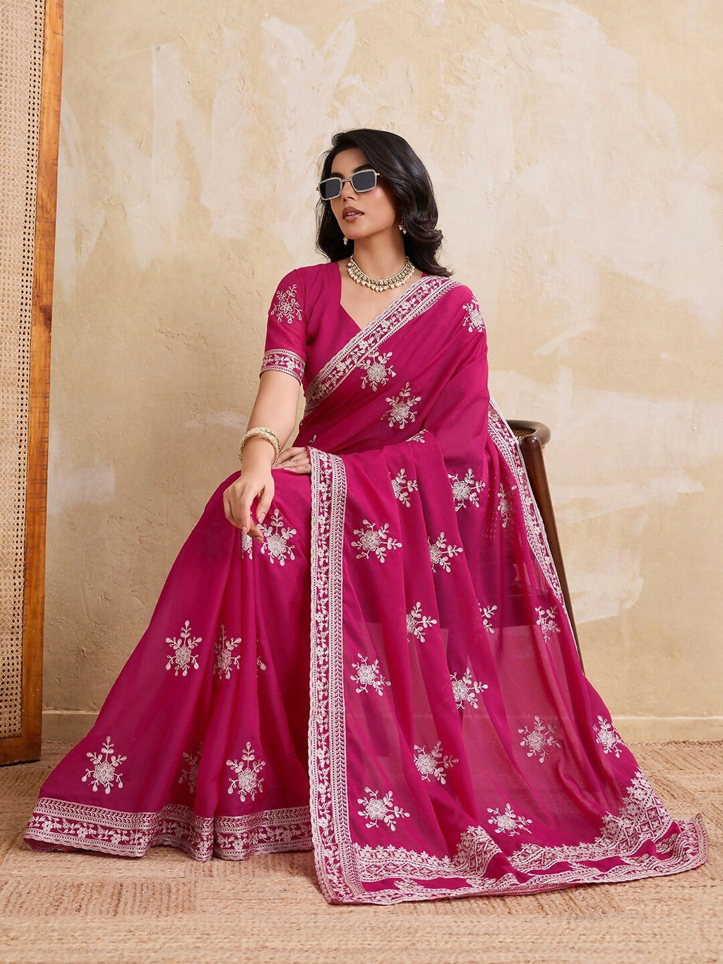 Teeya Creation Womens New Latest Party Wear Soft Georgette Saree-Pink | Grocsy