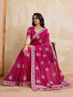 Teeya Creation Womens New Latest Party Wear Soft Georgette Saree-Pink | Grocsy