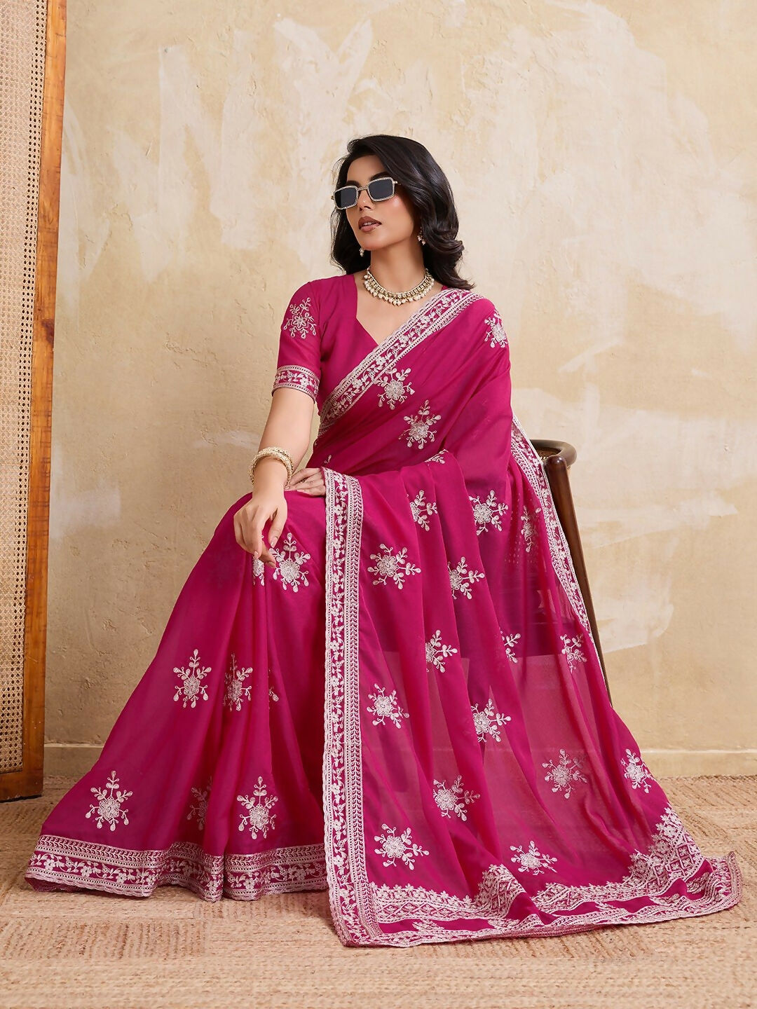 Teeya Creation Womens New Latest Party Wear Soft Georgette Saree-Pink | Grocsy