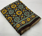 Coffee Cotton Blend Ajrak Saree with Unstitched Blouse - Hiral Fashion | Grocsy