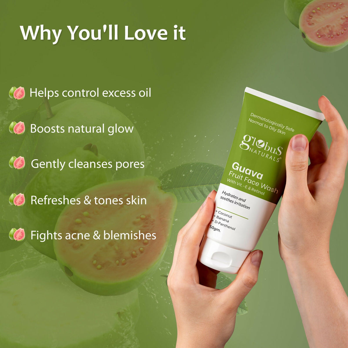 Globus Naturals Guava Fruit Face Wash with Vitamin E & Retinol | Grocsy
