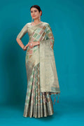 Sky Blue Soft Organza Woven Design Saree with Unstitched Blouse Piece - Zaara | Grocsy