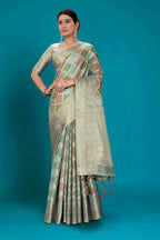 Sky Blue Soft Organza Woven Design Saree with Unstitched Blouse Piece - Zaara | Grocsy