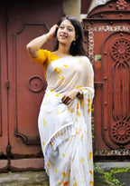 Yellow Poly Georgette Tie And Dye Saree with Unstitched Blouse - A2M | Grocsy
