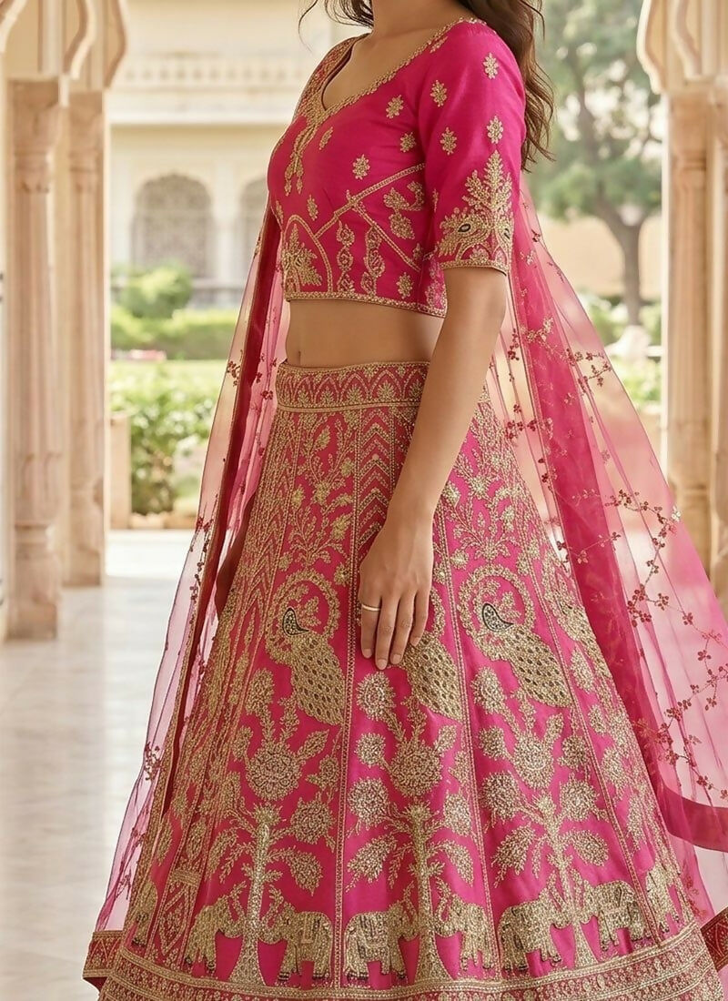 Lehenga Mart Pink Heavy Silk With Fusing Designer Bollywood Style Wedding Wear Lehenga Choli | Grocsy