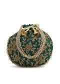 Joban Fashion Embroidered Potli Clutch - Green | Grocsy