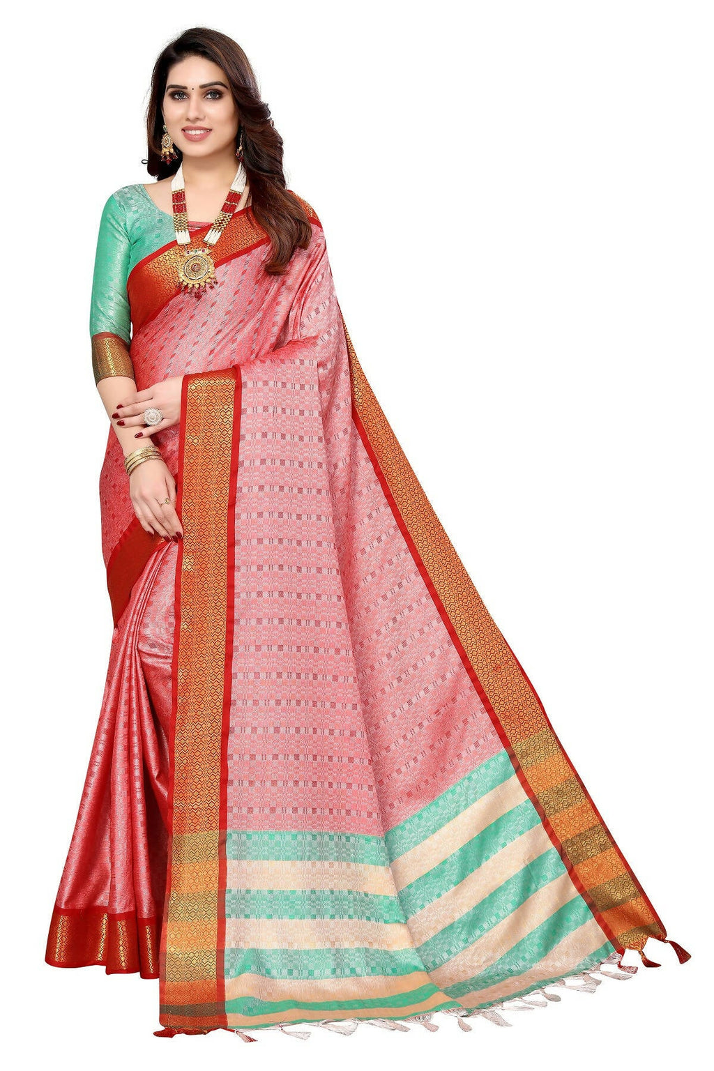 Vamika Weaving Pink Cotton Silk Saree | Grocsy