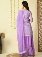 Myshka Women's Purple Georgette Kurti & Skirt With Dupatta Party Sets | Grocsy