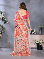 PR Fashion Orange Handloom Linen Cotton Saree | Grocsy