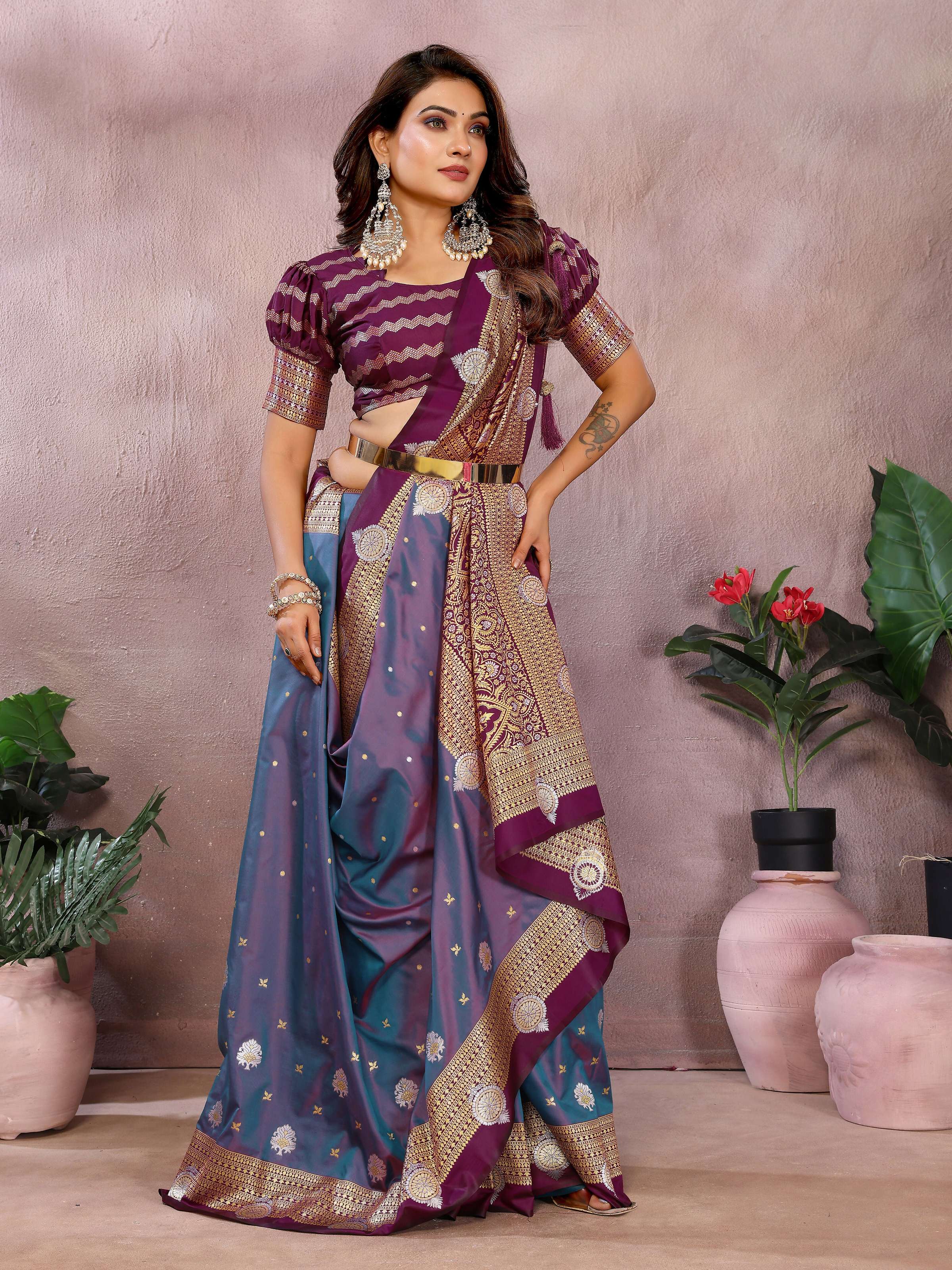 Aastha Fashion Purple Silk Sarees Weaving Saree | Grocsy