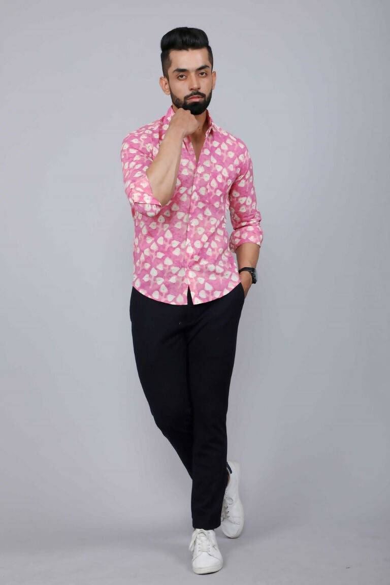 Miravan Men's Pink Print Comfort Cotton Festive Shirt | Grocsy