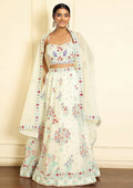 Eilara Glamorous Off White Thread Embroidered Georgette Lehenga Set | Grocsy