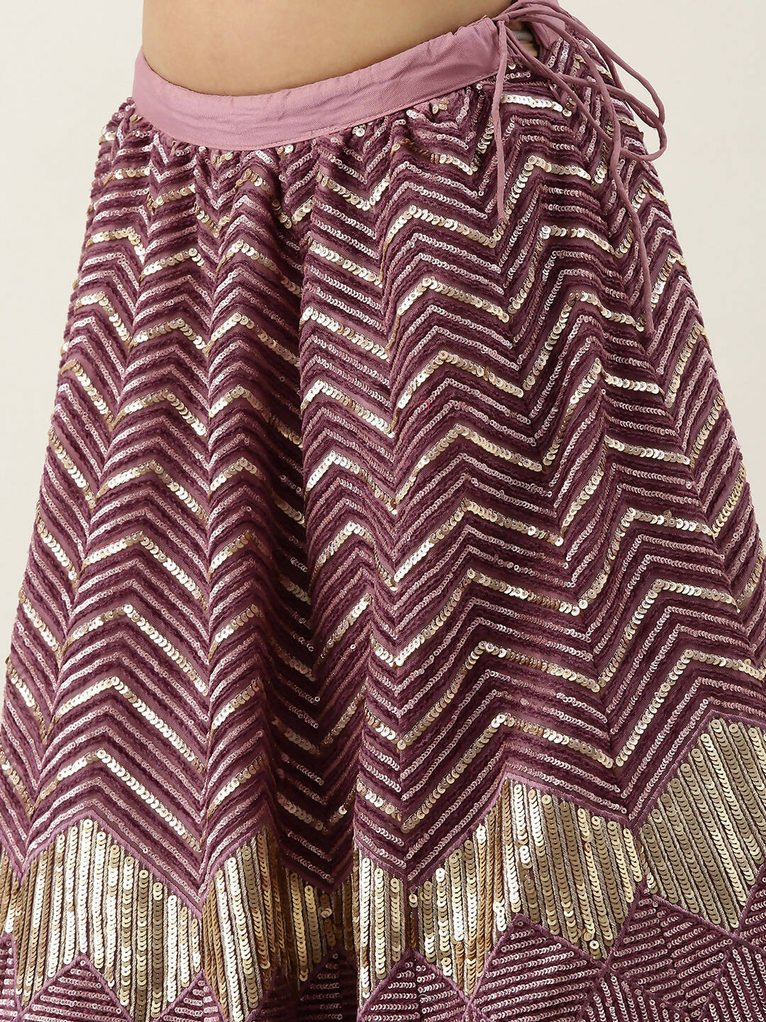 House of Panchhi Lavender - Net Embroidered Lehenga with Zig-Zag Pattern | Grocsy