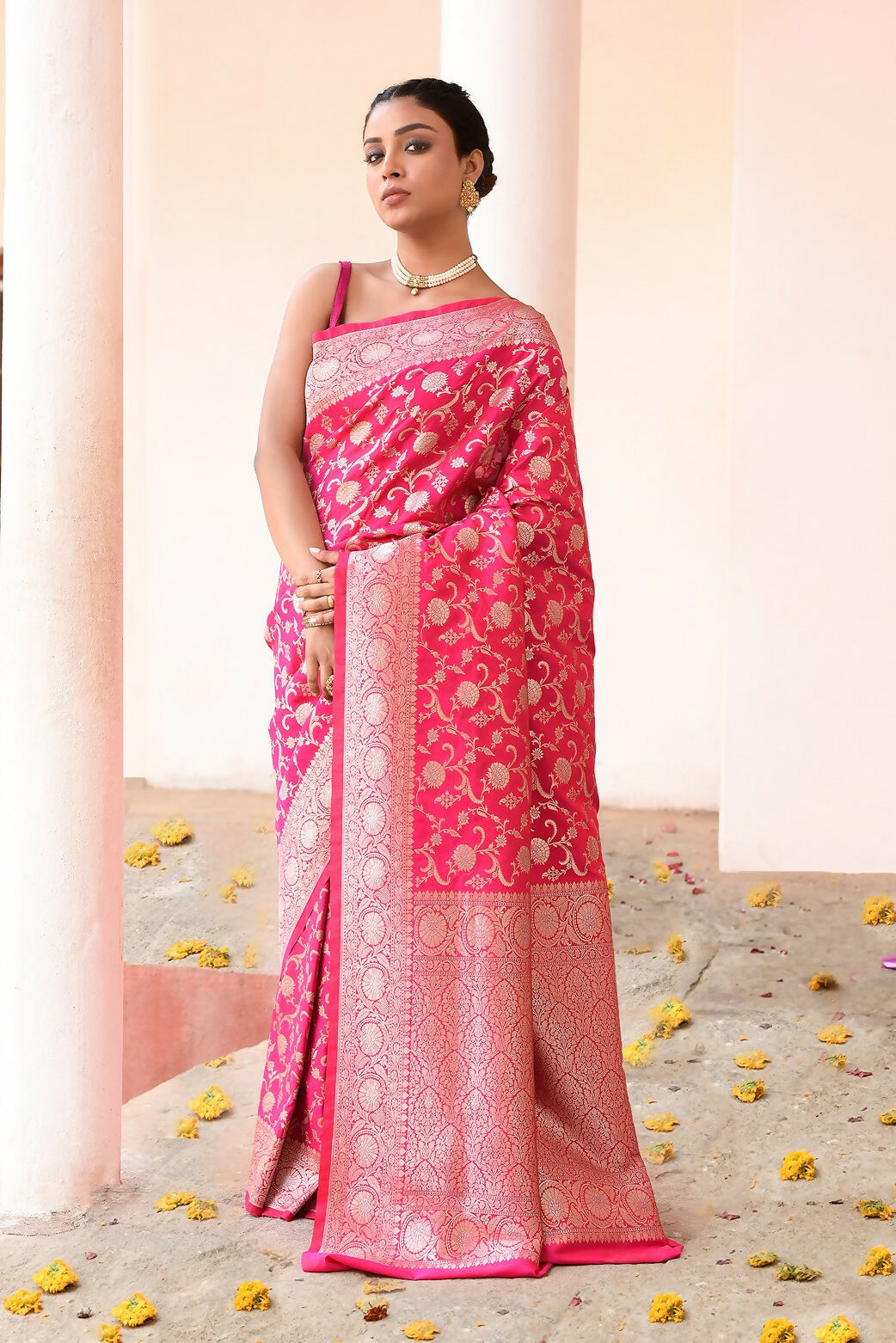 Joban Fashion Hot Pink Soft Pure Handloom Banarasi Silk Saree | Grocsy