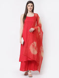 Myshka Red Color Rayon Solid Kurta With Palazzo Dupatta Set | Grocsy