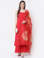 Myshka Red Color Rayon Solid Kurta With Palazzo Dupatta Set | Grocsy