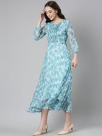 Souchii Blue Floral Chiffon Maxi Dress | Grocsy