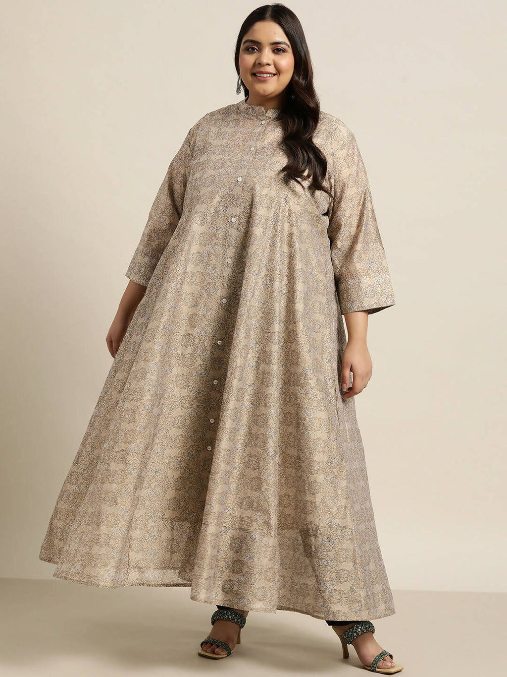 Juniper Women`S Beige Rayon Festive Wear Printed Anarkali Kurta | Grocsy
