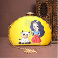 Joban Fashion Yellow Durga Printed D-Shape Clutch - Yellow | Grocsy