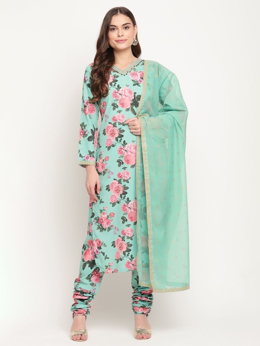 Ahalyaa Women Green Floral Printed Regular Kurta Churidar Set & With Dupatta | Grocsy