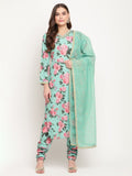 Ahalyaa Women Green Floral Printed Regular Kurta Churidar Set & With Dupatta | Grocsy