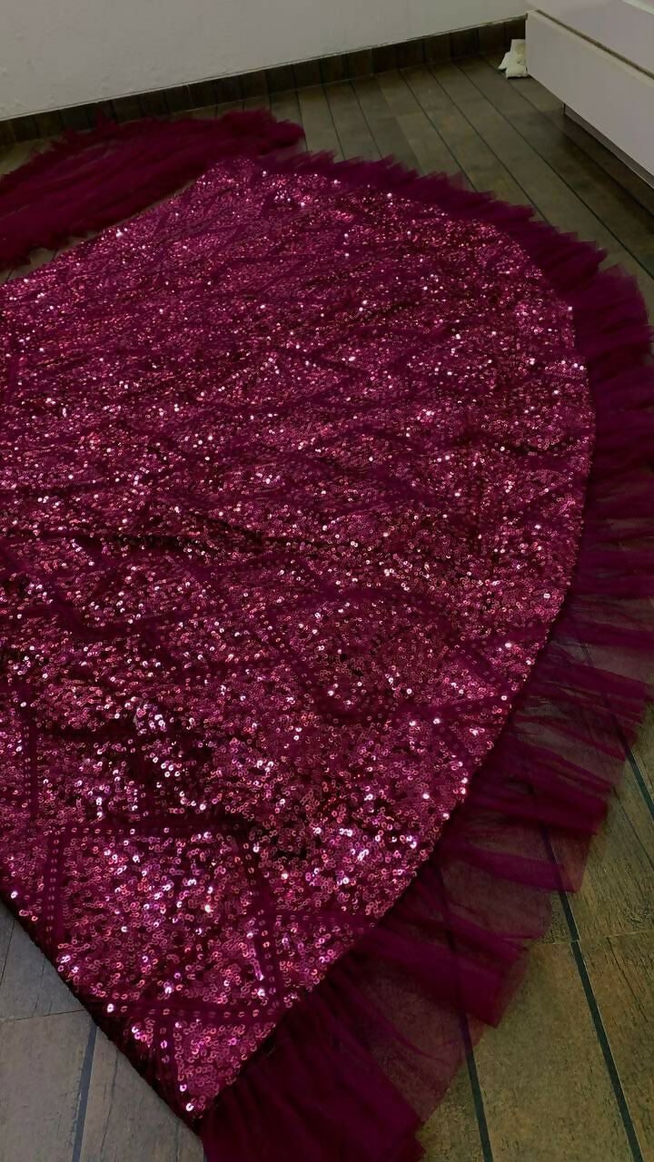 Jyoti Fashion Women's Wine Velvet Thread with Sequins & Ruffle Border Work Designer Lehenga Choli Set | Grocsy