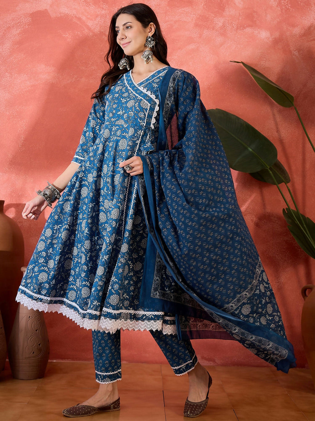 Joban Fashion Printed Blue Pure Cotton Kurta Set | Grocsy