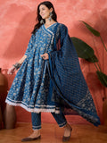 Joban Fashion Printed Blue Pure Cotton Kurta Set | Grocsy