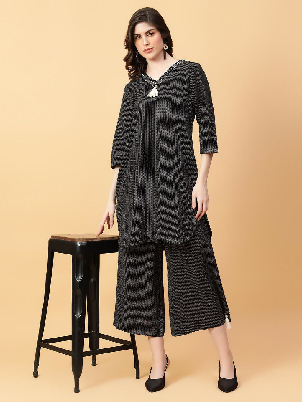 Joban Fashion Black Cotton Khatha & Hand Work Co-ord Set | Grocsy