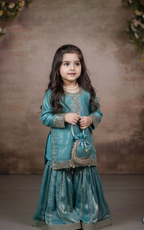 Teeya Creation New Kids Latest Trendy Kurta Sharara Set-Turquoise | Grocsy