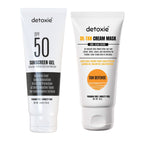 Detoxie Bright Summer Combo - SPF50 Sunscreen Gel & Detan Cream Mask | Grocsy