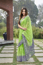 Vamsee Srivani Chikankari Green Organza Silk Saree | Grocsy