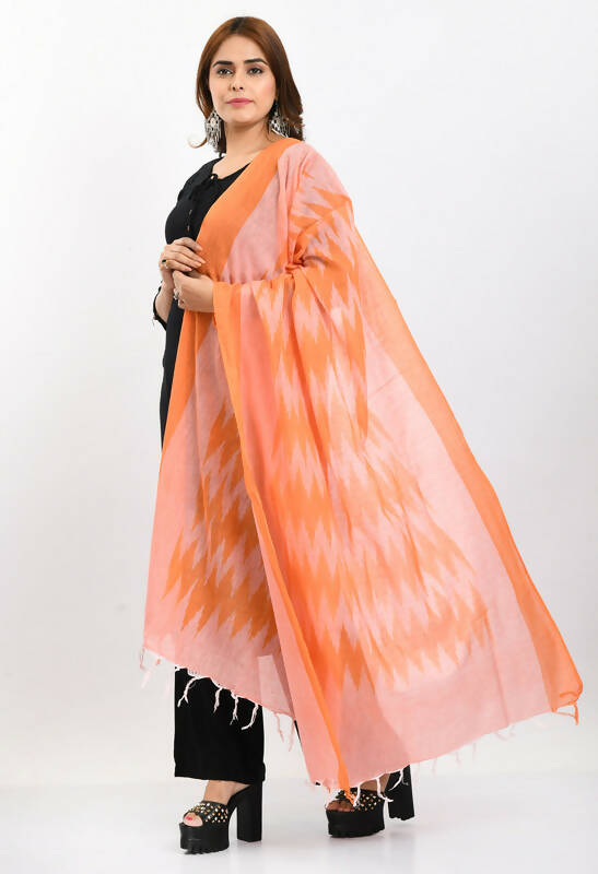 Mominos Fashion Moeza Women's Handloom Cotton Ikkat Orange Dupatta | Grocsy
