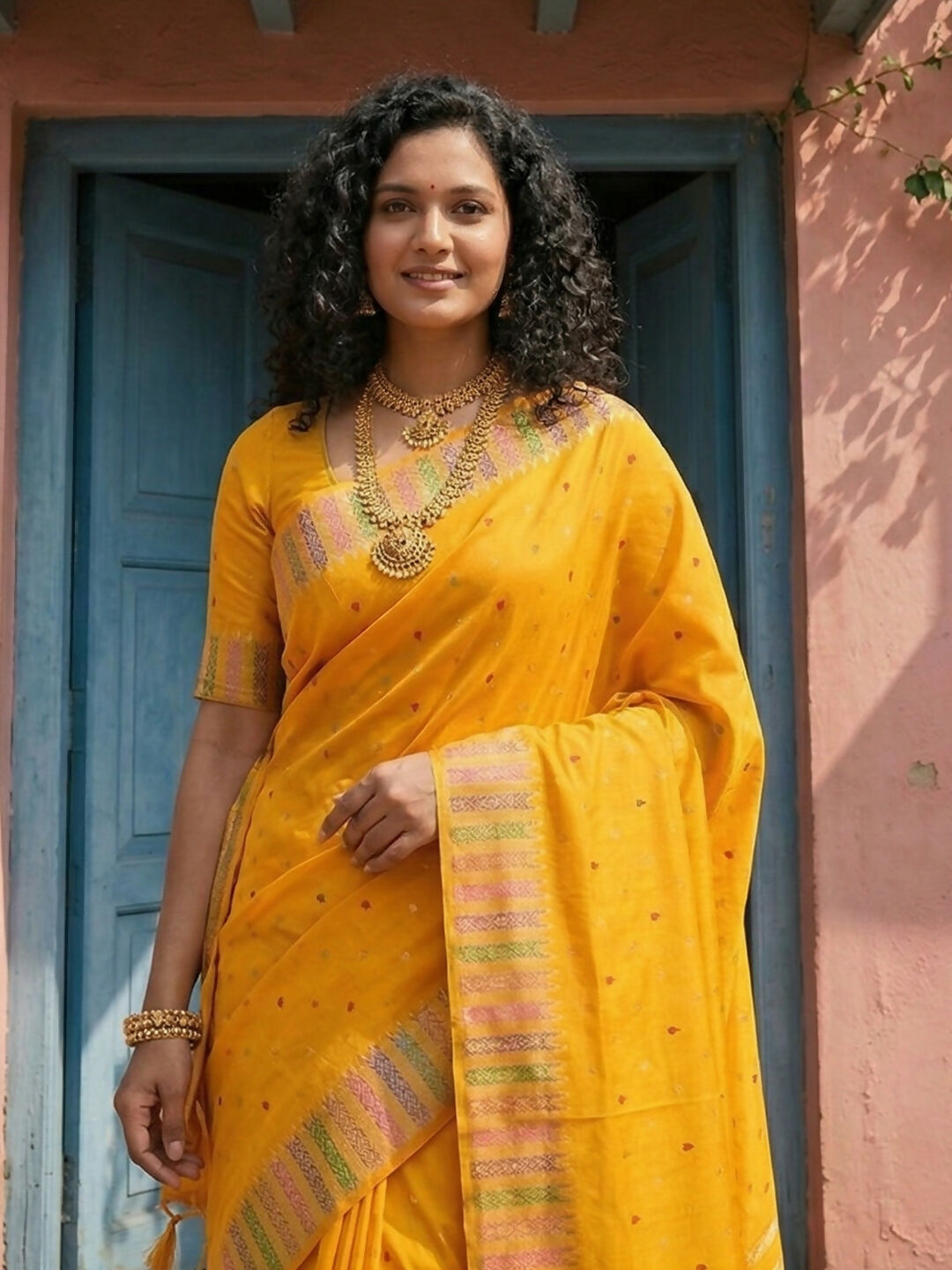 Shree Shyam Fashion Yellow Silk Blend Saree | Grocsy