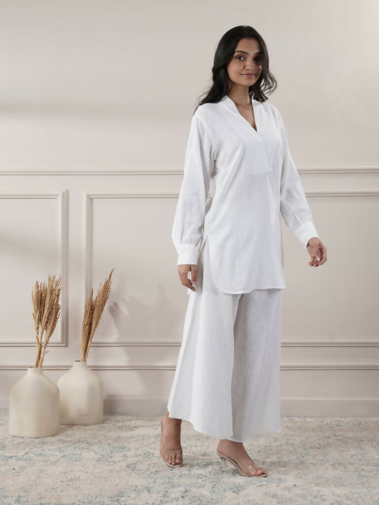 Joban Fashion Women's White Cotton Top With Flared Pants | Grocsy