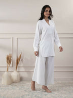 Joban Fashion Women's White Cotton Top With Flared Pants | Grocsy
